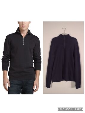 Burberry Brit Admiral Cotton Half Zip Pullover Sweatshirt Black Men's XL